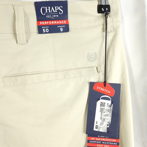 NWT Chaps Mens 50 Beige Cream Performance UPF 40+ Stretch Golf Cargo Shorts - Picture 4 of 10